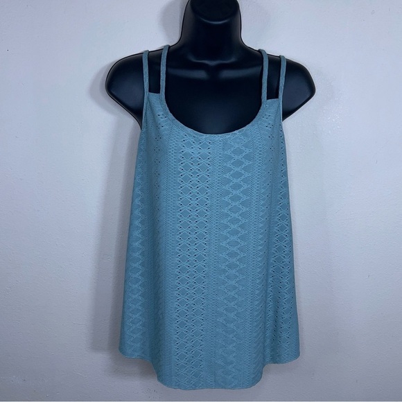 LARGE GREEN LACE STRETCH TANK FLOWY BOHO CASUAL - Picture 6 of 12